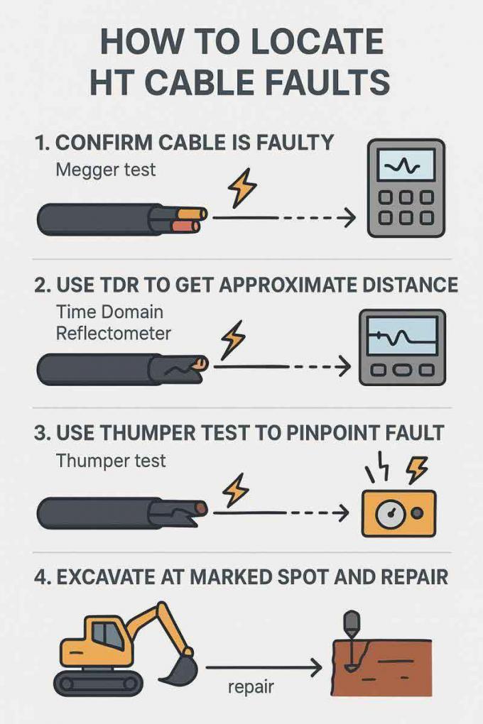 Cable Fault Detection → Pre-location → Precise Location